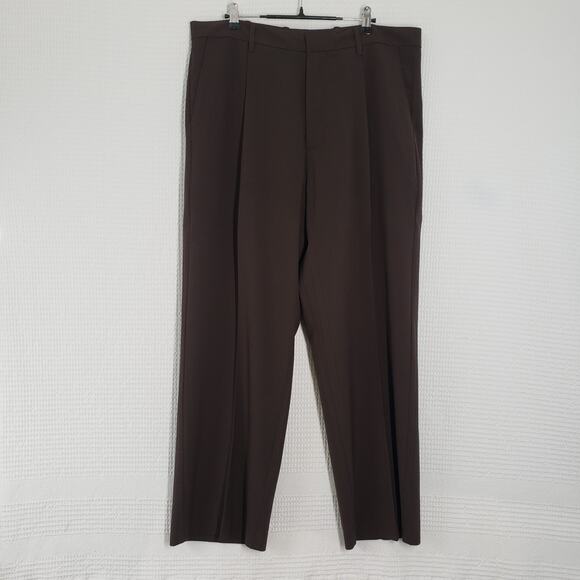 GAP 365 Loose Trouser Pants 36x27 Mens Brown Pleated Dress Pant Straight Leg - Picture 1 of 16